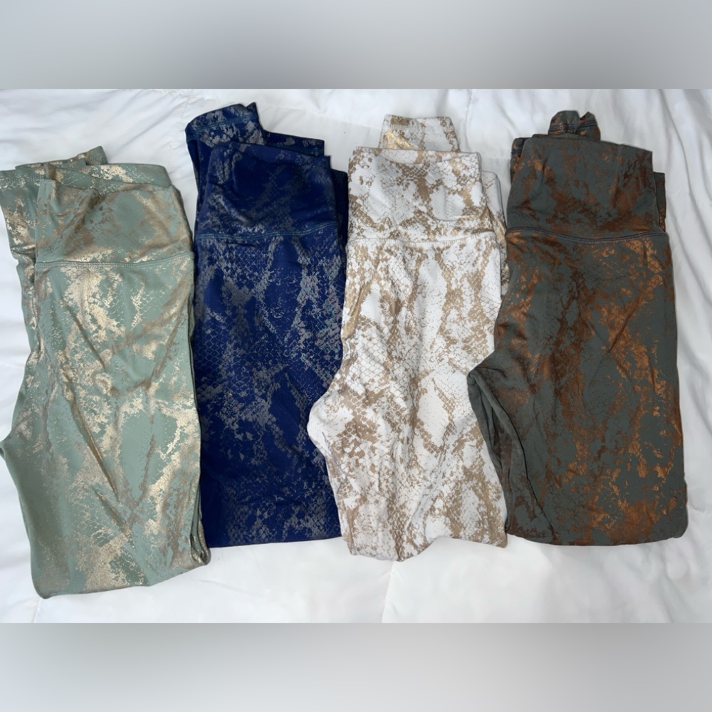 Women's Snake Print Leggings - Blue, White, Green, Army green